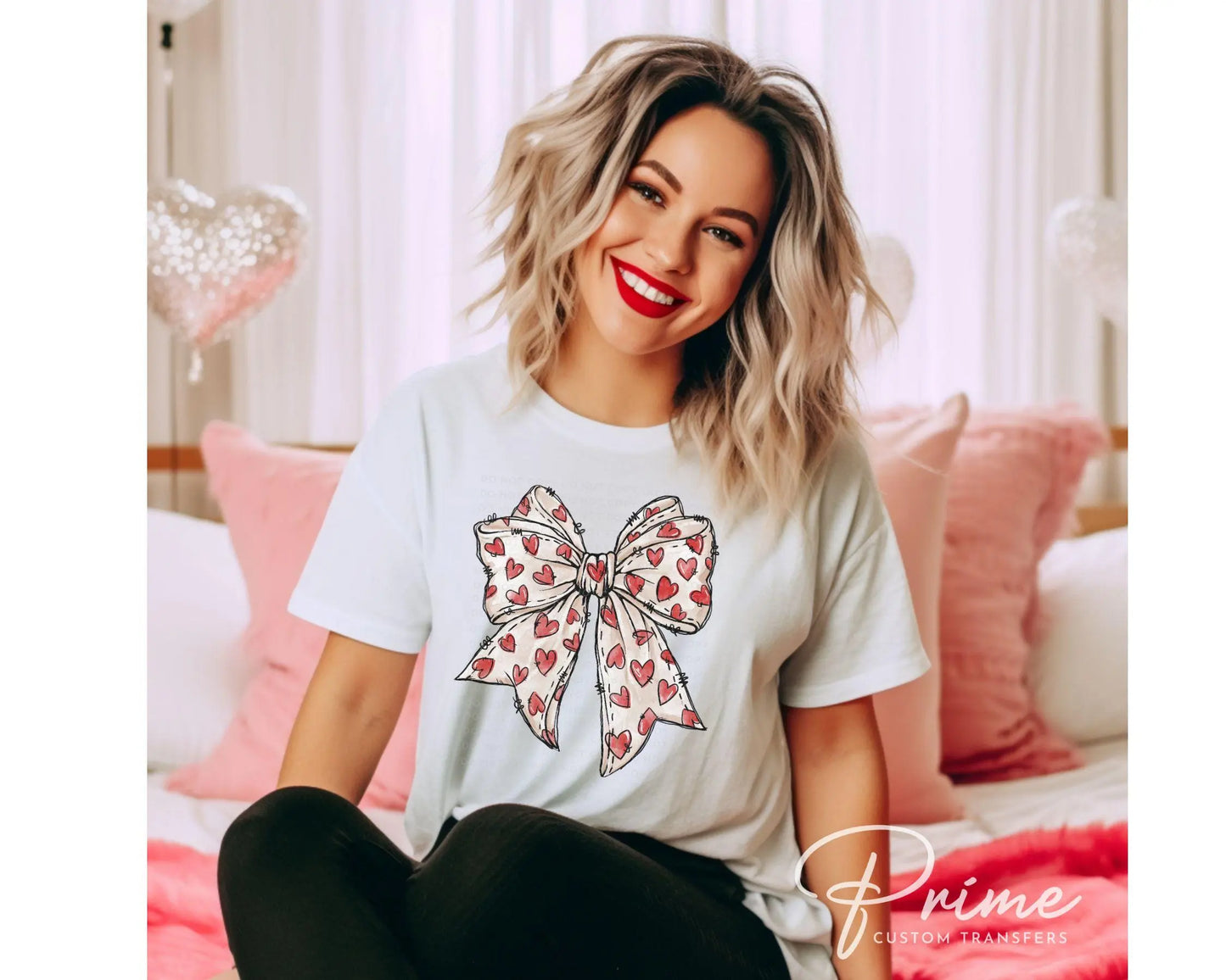 Valentine DTF Transfers, Ready to Press, T-shirt Transfers, Heat Transfer, Direct to Film, Holiday, Love, Hand Drawn, Coquette Heart Bow