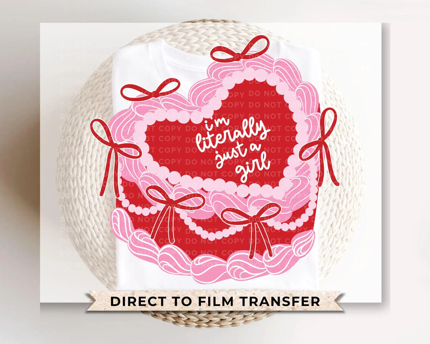 Valentine's Day DTF Transfers, Ready to Press, T-shirt Transfers, Heat Transfer, Direct to Film, Bows, Girly, Trendy. Coquette Heart Cake