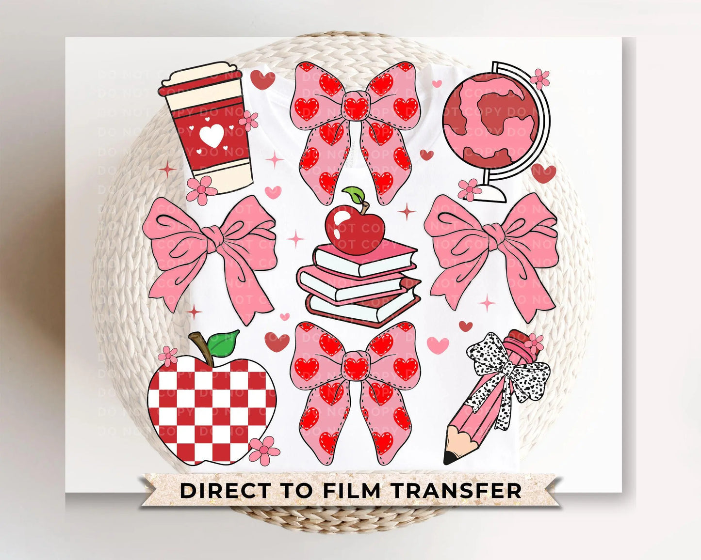 Valentine's Day DTF Transfers, Ready to Press, T-shirt Transfers, Heat Transfer, Direct to Film, School, Gift, Coquette Teacher Bow Collage
