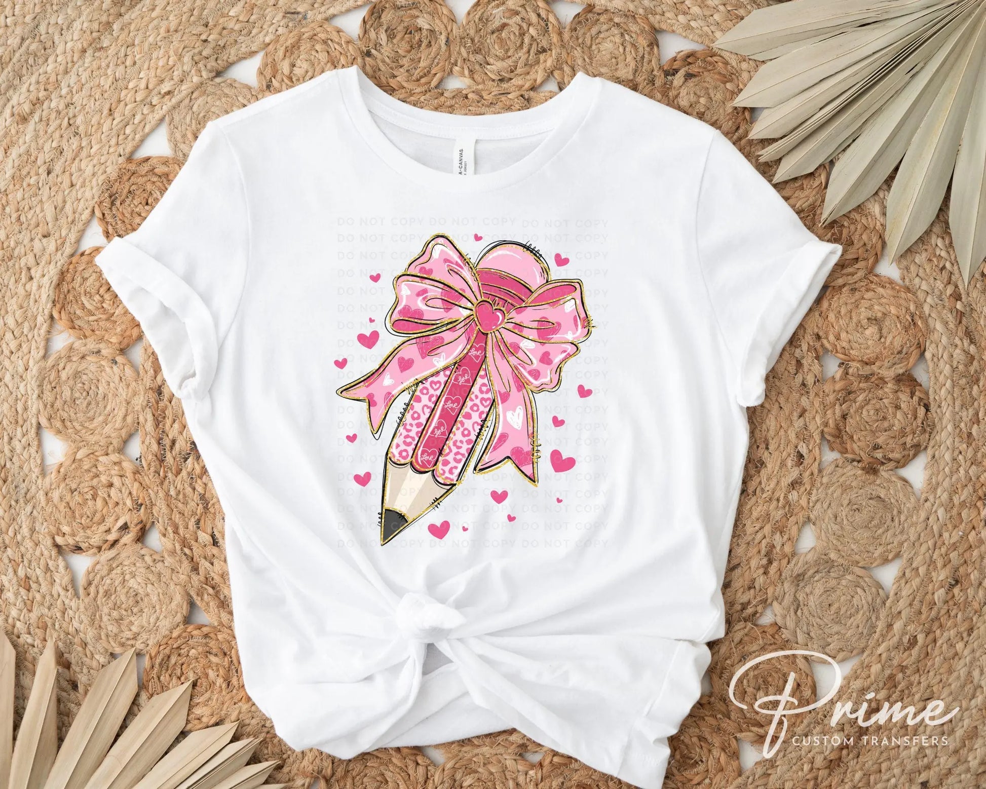 Valentine's Day DTF Transfers, Ready to Press, T-shirt Transfers, Heat Transfer, Direct to Film, School, Gift, Coquette Pink Teacher Pencil