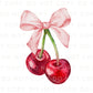 Cherries DTF Transfer, Ready to Press, T-shirt Transfers, Heat Transfer, Direct to Film, Trendy, Girlie, Ribbon, Trendy, Coquette Cherry Bow