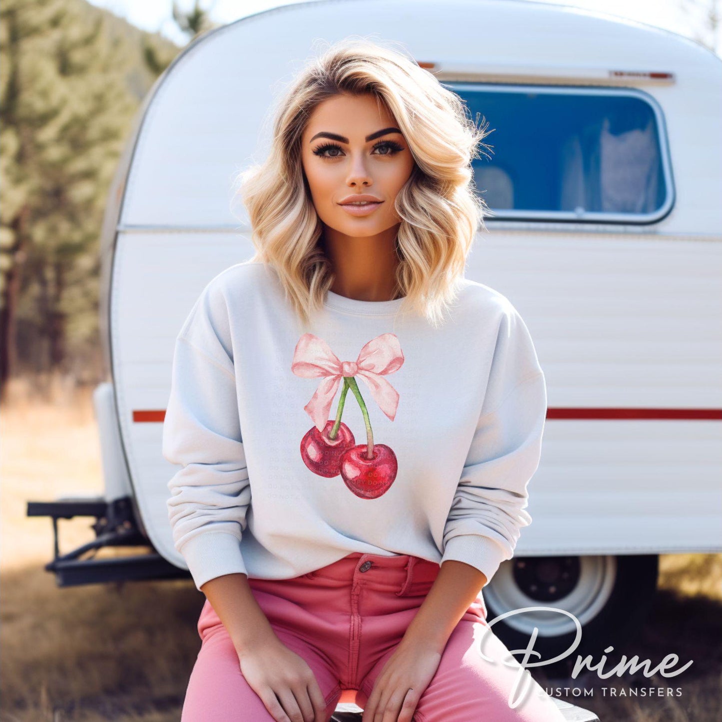 Cherries DTF Transfer, Ready to Press, T-shirt Transfers, Heat Transfer, Direct to Film, Trendy, Girlie, Ribbon, Trendy, Coquette Cherry Bow