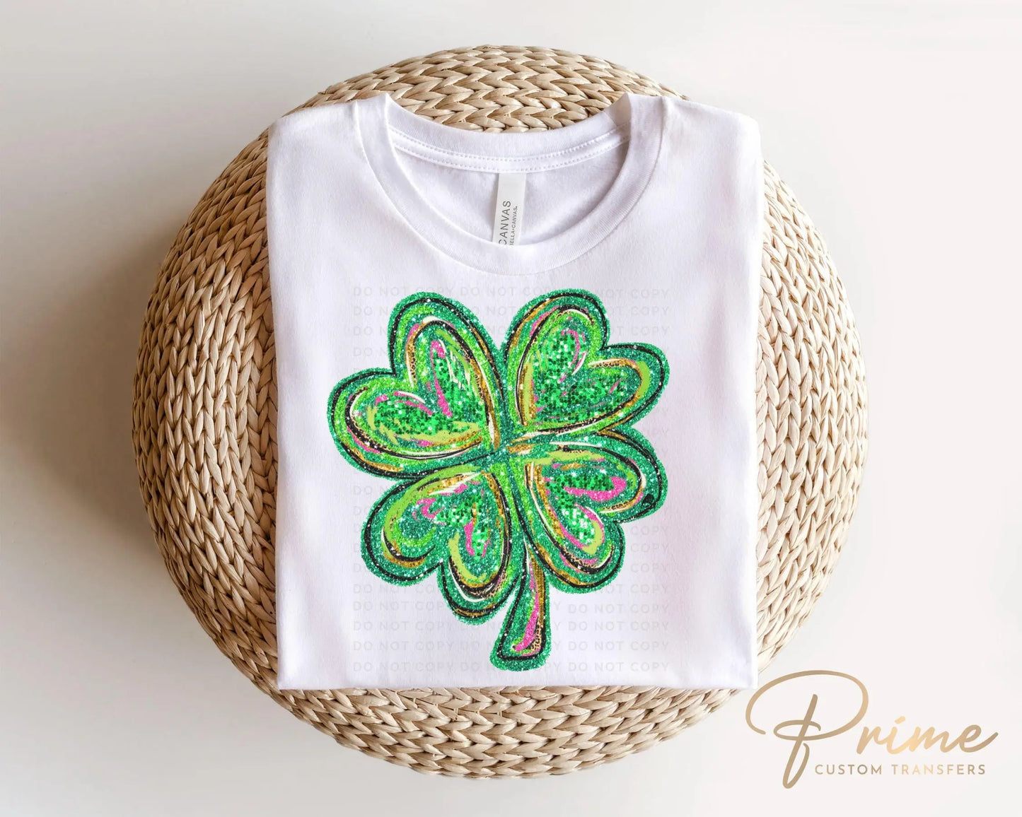 St. Patrick's Day DTF Transfer, Ready to Press, T-shirt Transfer, Heat Transfer, Direct to Film, Cute Shamrock, FAUX Sequin Four Leaf Clover