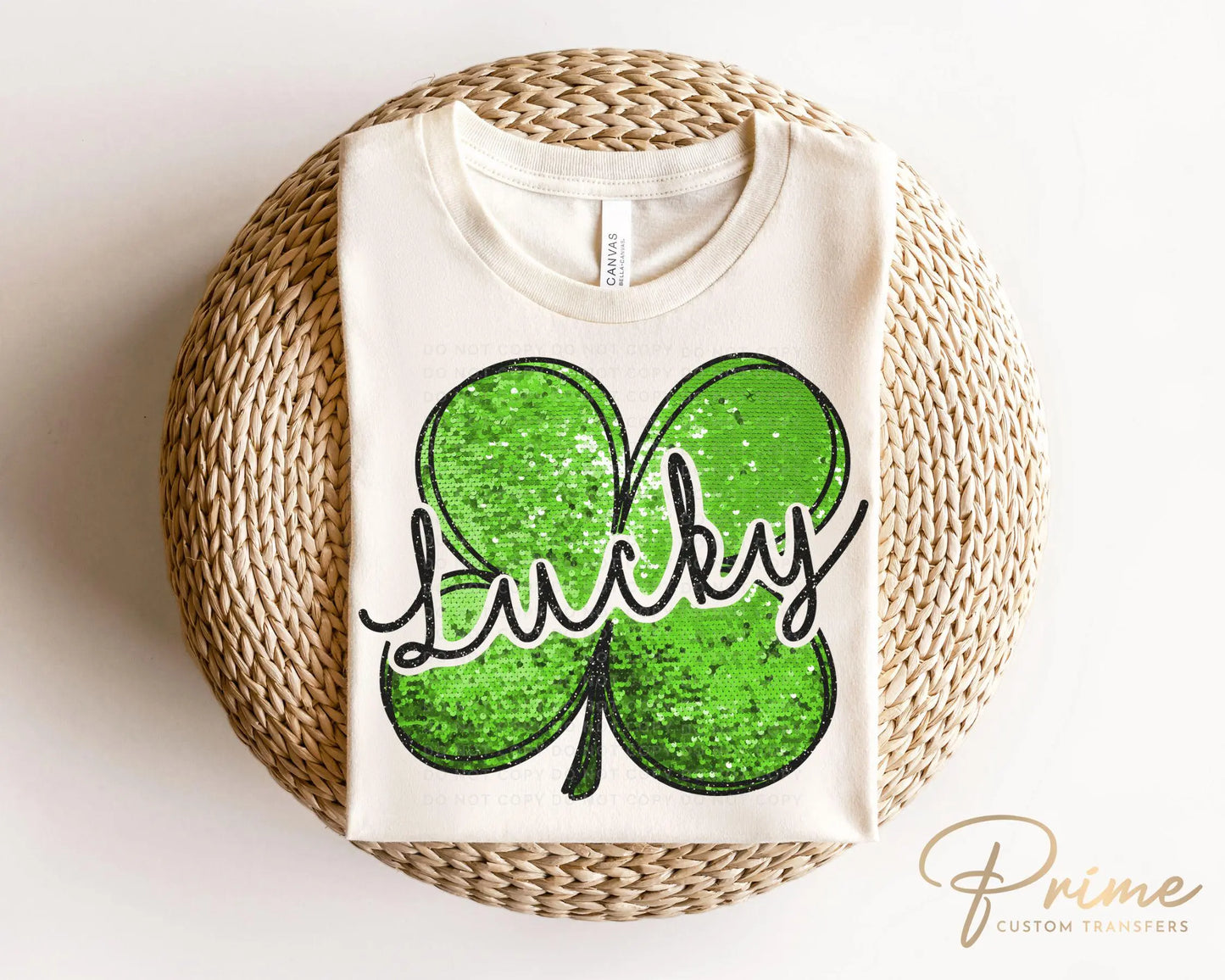 St. Patrick's Day DTF Transfer, Ready to Press, T-shirt Transfer, Heat Transfer, Direct to Film, Shamrock FAUX Sequin Lucky Four Leaf Clover