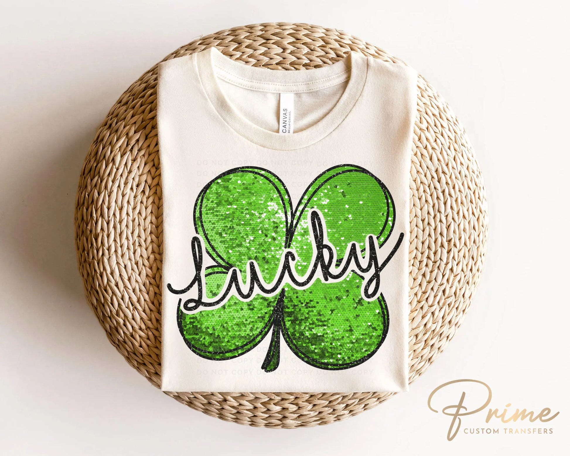 St. Patrick's Day DTF Transfer, Ready to Press, T-shirt Transfer, Heat Transfer, Direct to Film, Shamrock FAUX Sequin Lucky Four Leaf Clover