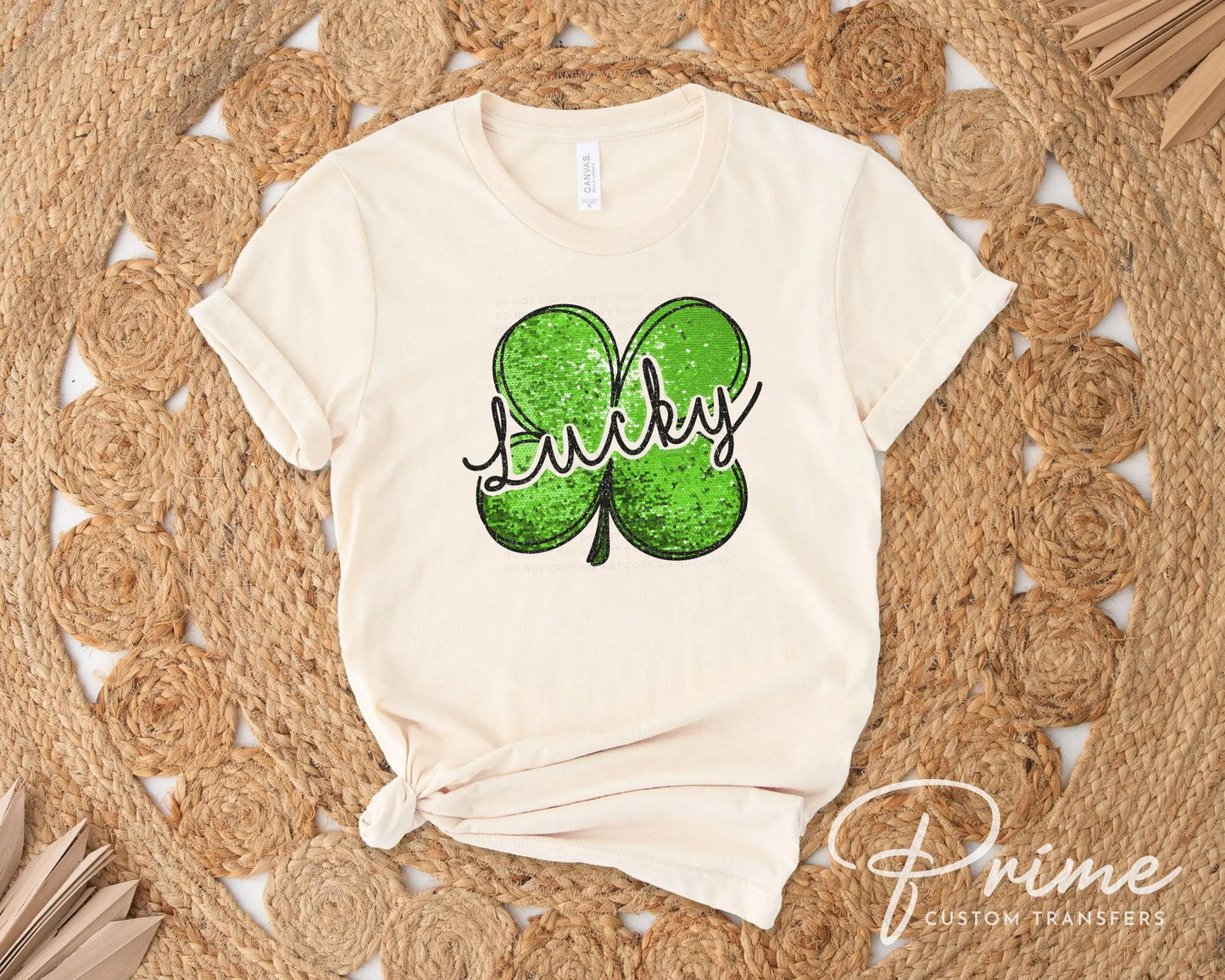 St. Patrick's Day DTF Transfer, Ready to Press, T-shirt Transfer, Heat Transfer, Direct to Film, Shamrock FAUX Sequin Lucky Four Leaf Clover