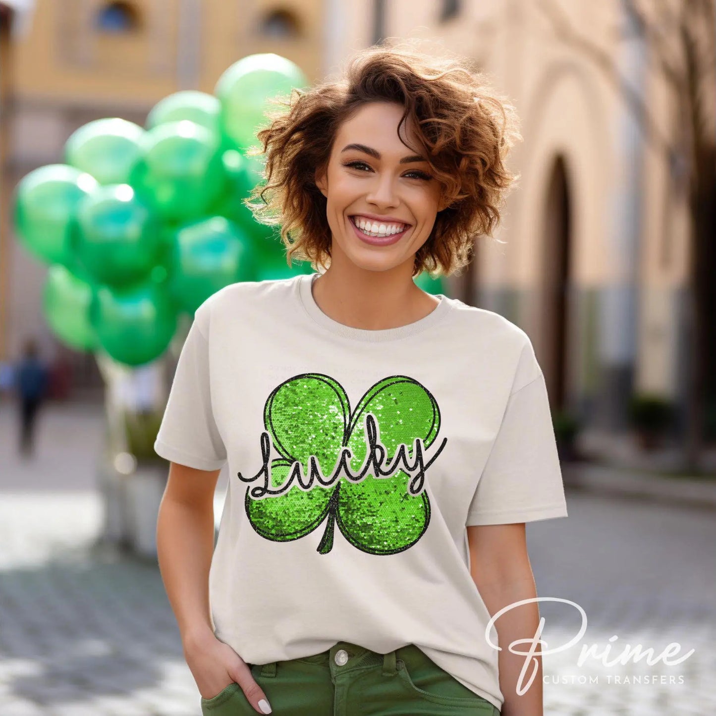 St. Patrick's Day DTF Transfer, Ready to Press, T-shirt Transfer, Heat Transfer, Direct to Film, Shamrock FAUX Sequin Lucky Four Leaf Clover