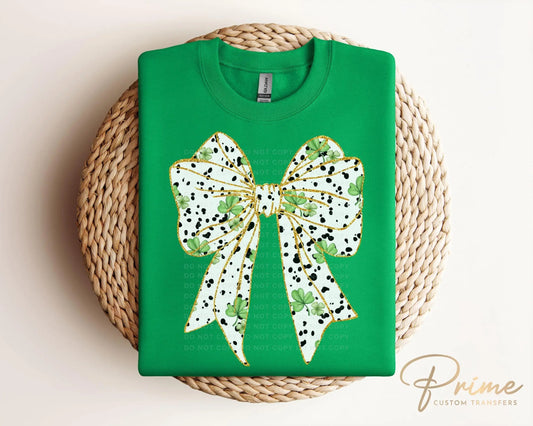 St. Patrick's Day DTF Transfer, Ready to Press, T-shirt Transfer, Heat Transfer, Direct to Film, St Patty, Cute, Coquette Shamrock Bow