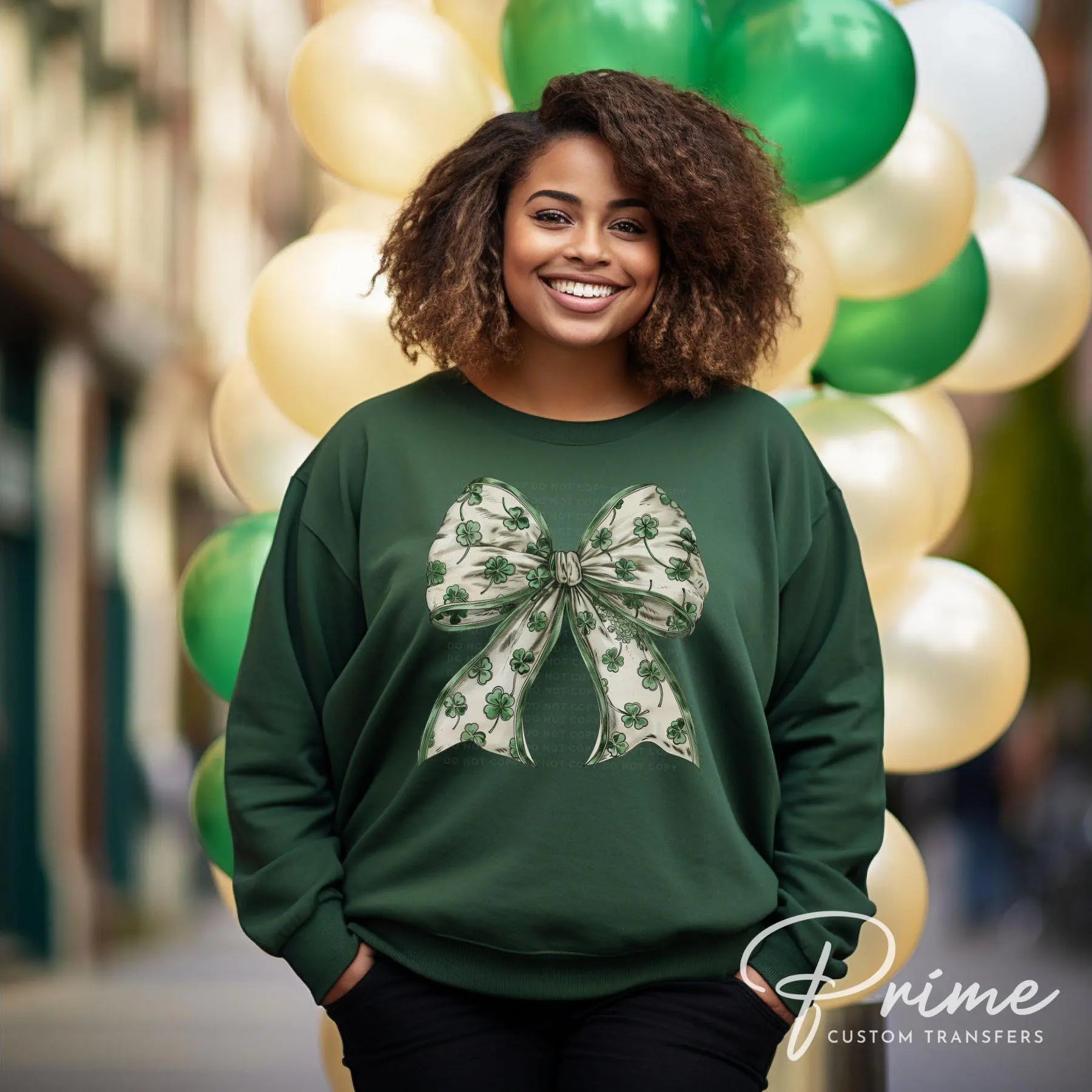 St. Patrick's Day DTF Transfer, Ready to Press, T-shirt Transfer, Heat Transfer, Direct to Film, St Patty, Cute, Coquette Shamrock Bow