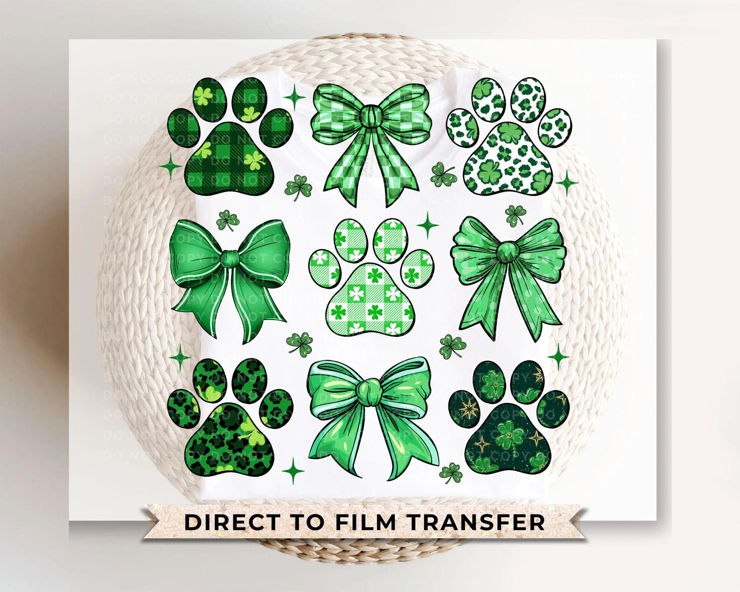 St. Patrick's Day DTF Transfer, Ready to Press, T-shirt Transfers, Heat Transfer, Direct to Film, Dog Lover, Dog Mama, Coquette Dog Paw Bows