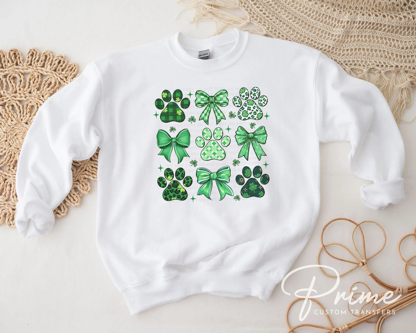 St. Patrick's Day DTF Transfer, Ready to Press, T-shirt Transfers, Heat Transfer, Direct to Film, Dog Lover, Dog Mama, Coquette Dog Paw Bows