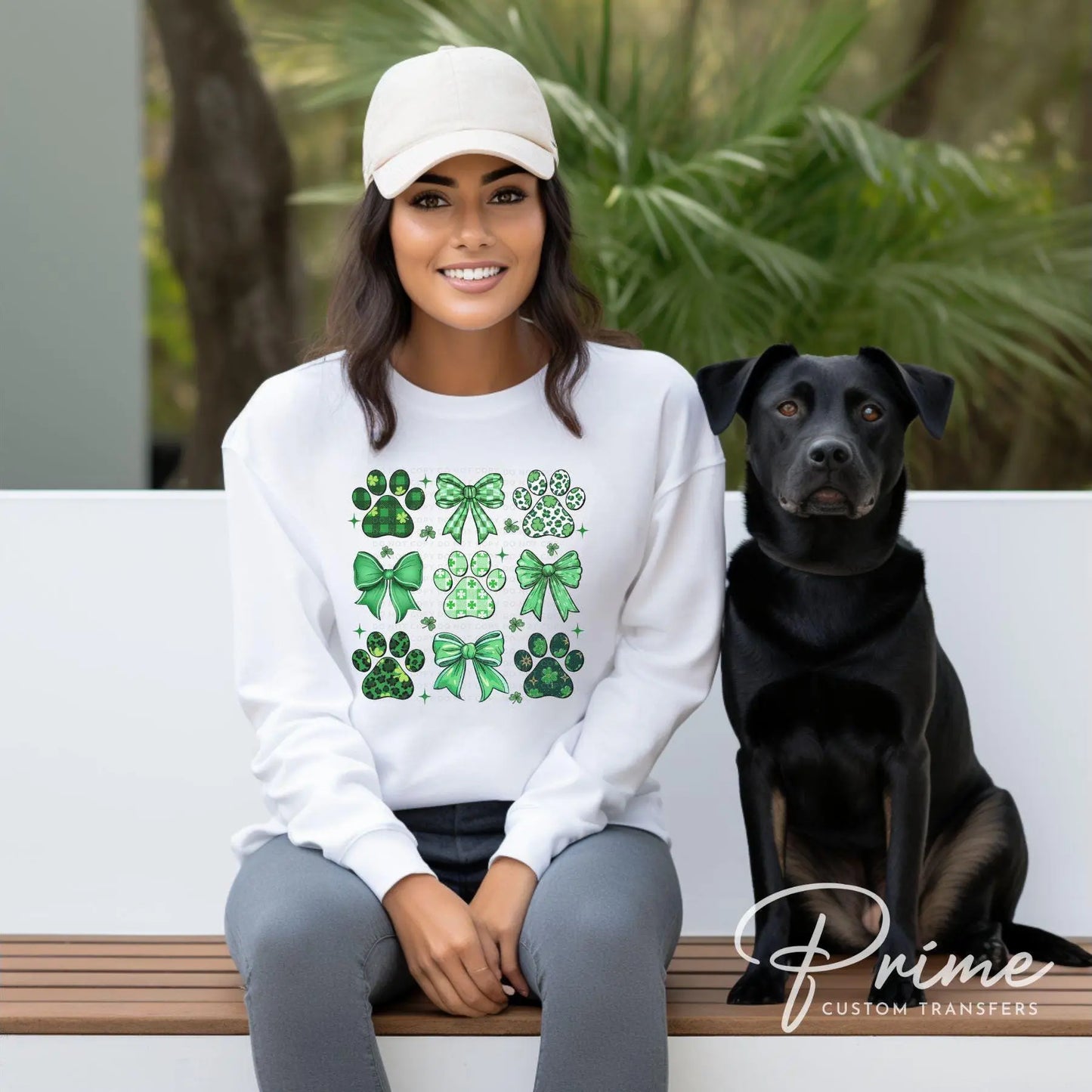 St. Patrick's Day DTF Transfer, Ready to Press, T-shirt Transfers, Heat Transfer, Direct to Film, Dog Lover, Dog Mama, Coquette Dog Paw Bows