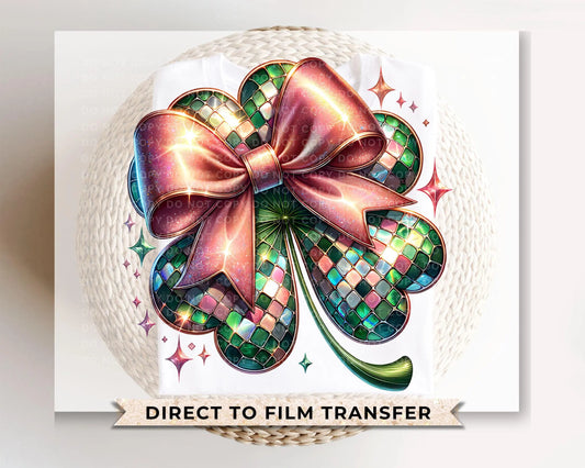 St. Patrick's Day DTF Transfer, Ready to Press, T-shirt Transfer, Heat Transfer, Direct to Film, Coquette Bow, Trendy Clover, Disco Shamrock