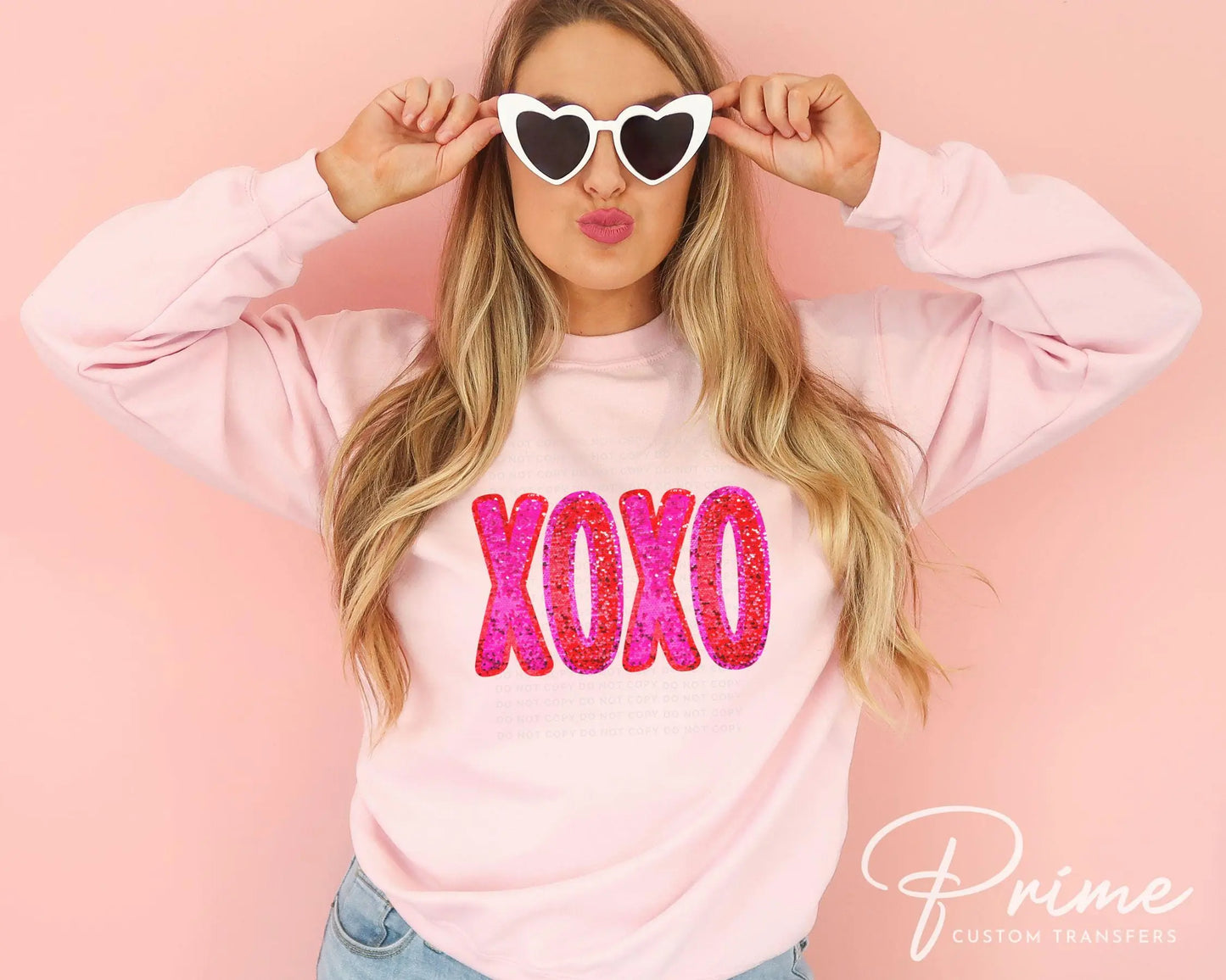 Valentine DTF Transfers, Ready to Press, T-shirt Transfers, Heat Transfer, Direct to Film, Holiday, Sparkle, Faux Sequin Pink Glitter XOXO