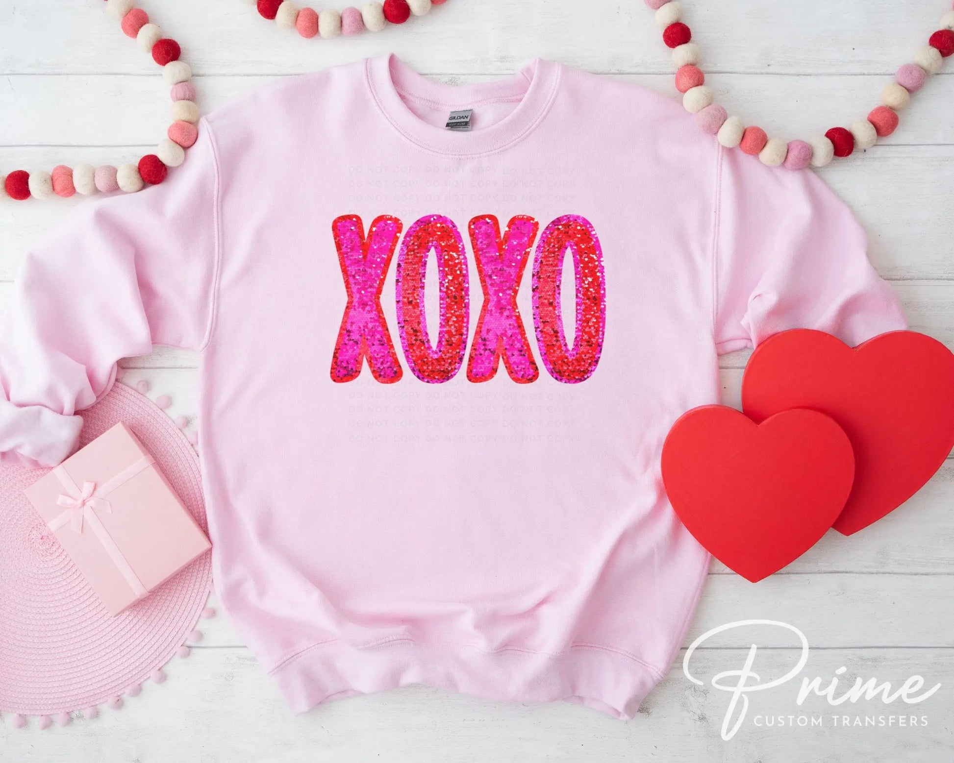 Valentine DTF Transfers, Ready to Press, T-shirt Transfers, Heat Transfer, Direct to Film, Holiday, Sparkle, Faux Sequin Pink Glitter XOXO