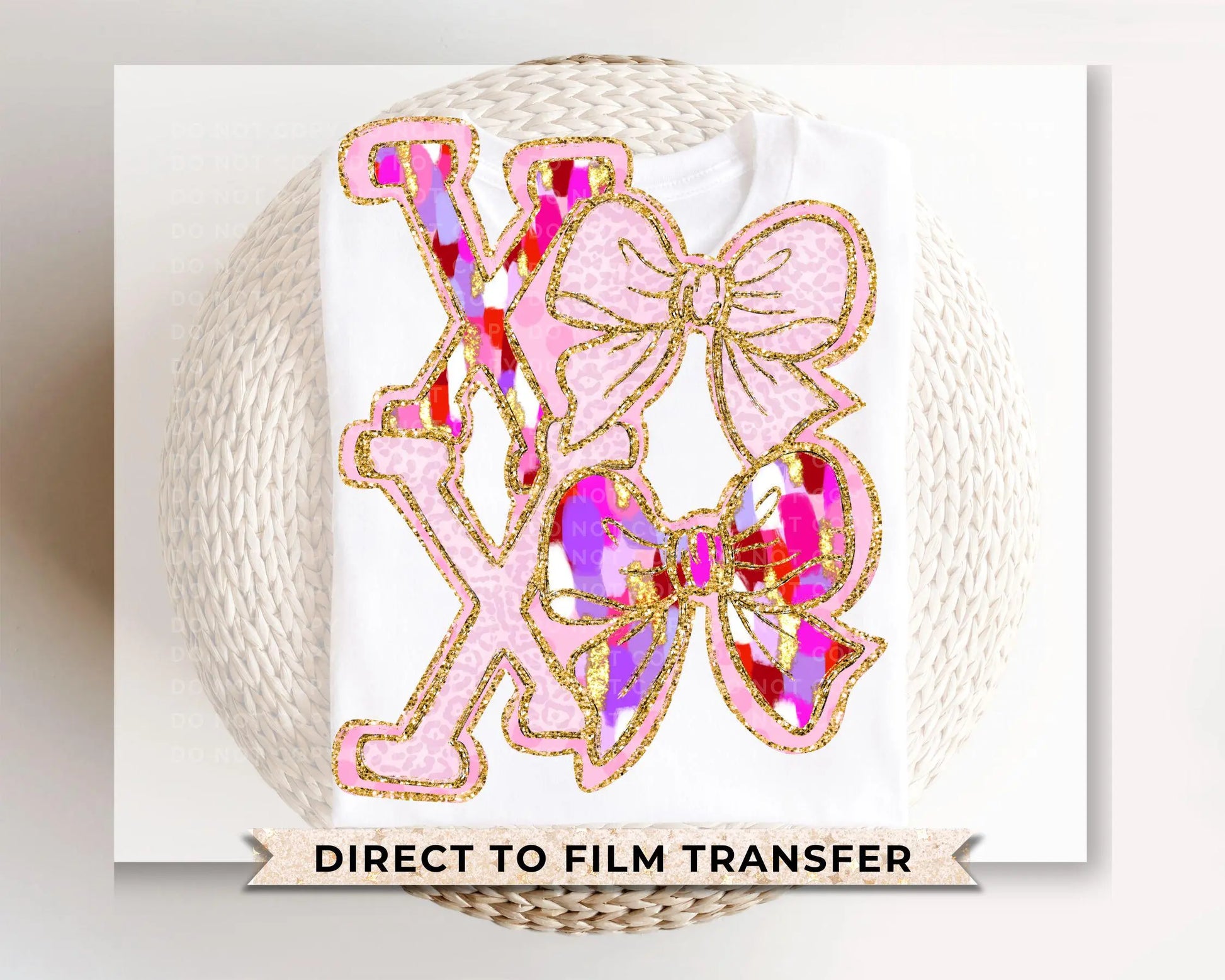 Valentine's Day DTF Transfer, Ready to Press, T-shirt Transfer, Heat Transfer, Direct to Film, Preppy Brushstroke Faux Glitter Coquette XOXO