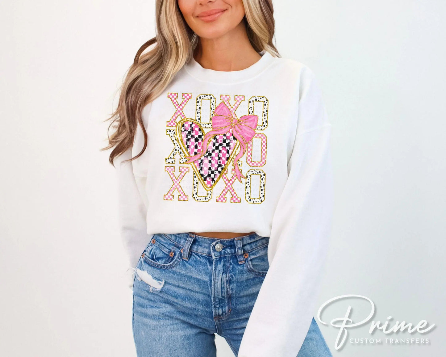 Valentine's Day DTF Transfer, Ready to Press, T-shirt Transfer, Heat Transfer, Direct to Film, Preppy Brushstroke Faux Glitter Coquette XOXO
