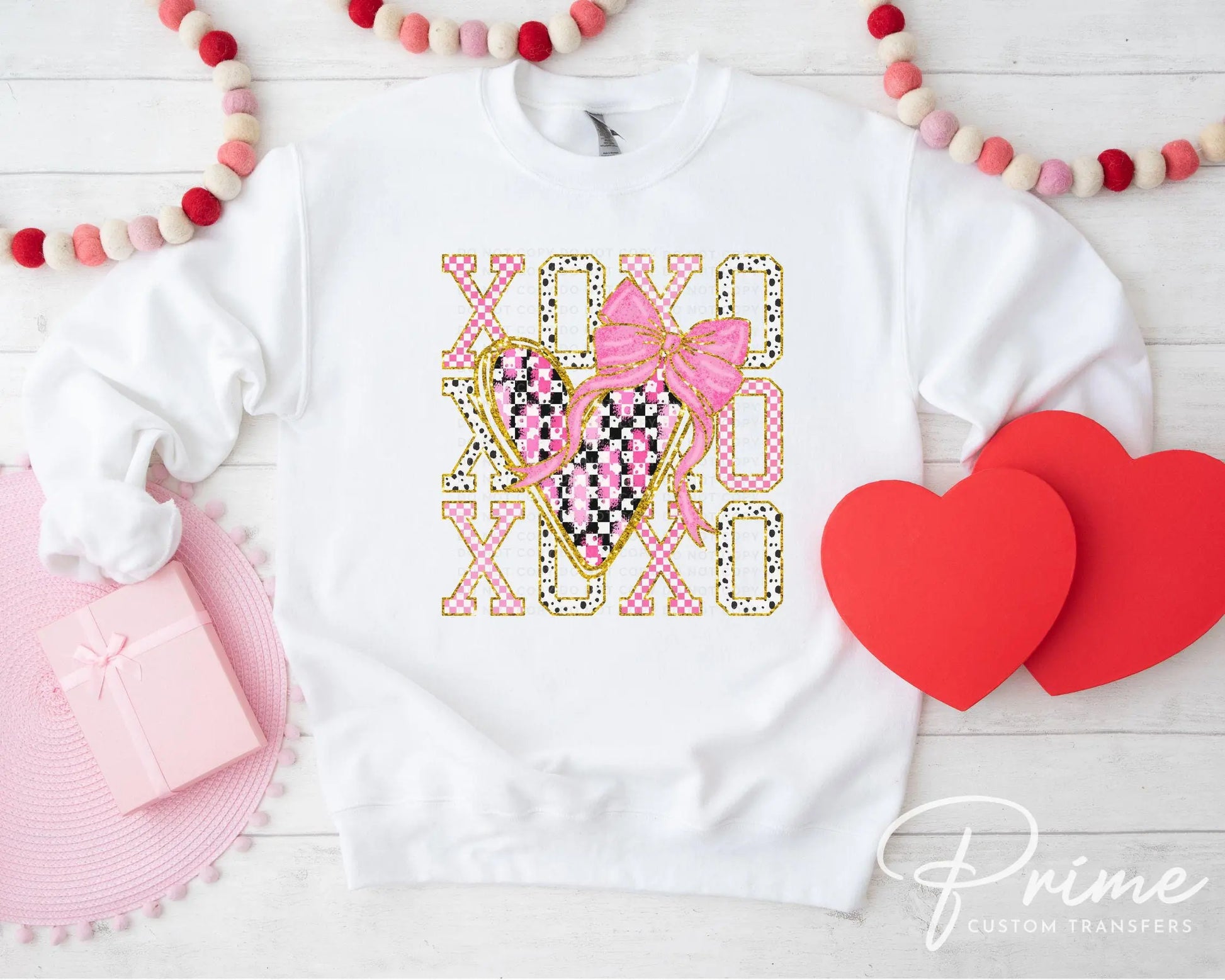 Valentine's Day DTF Transfer, Ready to Press, T-shirt Transfer, Heat Transfer, Direct to Film, Preppy Brushstroke Faux Glitter Coquette XOXO