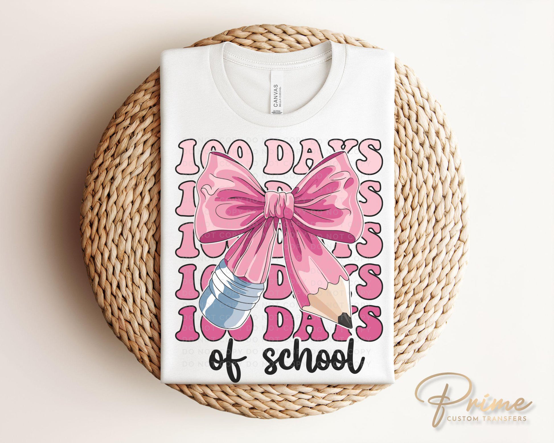 School DTF, Ready to Press, DIY T-shirt, Heat Transfer, Direct to Film, Preschool, Pink, Pencil, Teacher, Coquette Bow, 100 Days of School