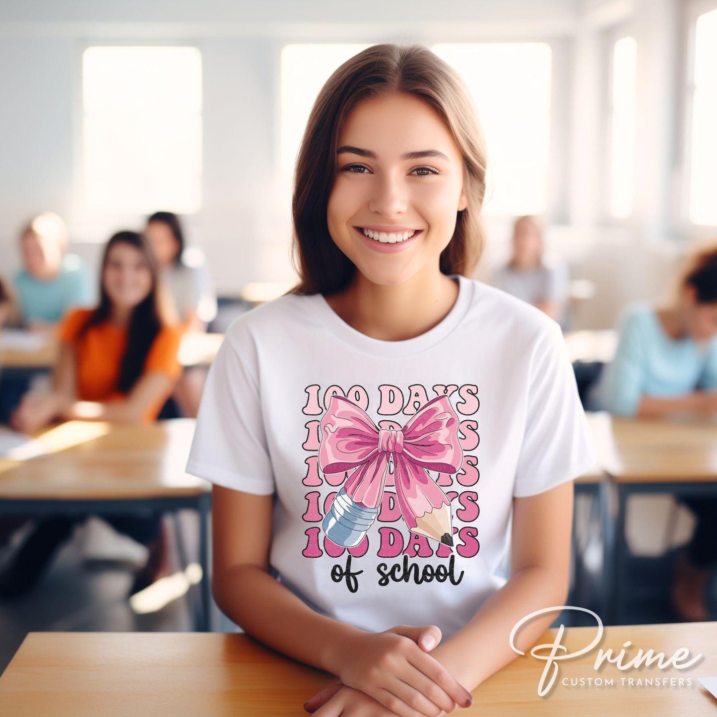School DTF, Ready to Press, DIY T-shirt, Heat Transfer, Direct to Film, Preschool, Pink, Pencil, Teacher, Coquette Bow, 100 Days of School