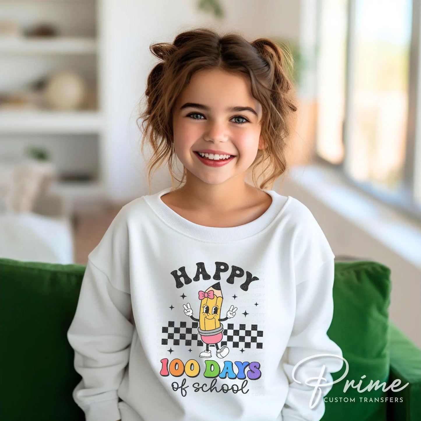 School DTF, Ready to Press, DIY T-shirt, Heat Transfer, Direct to Film, Preschool, Teacher Gift, Cartoon Pencil, Happy 100 Days of School