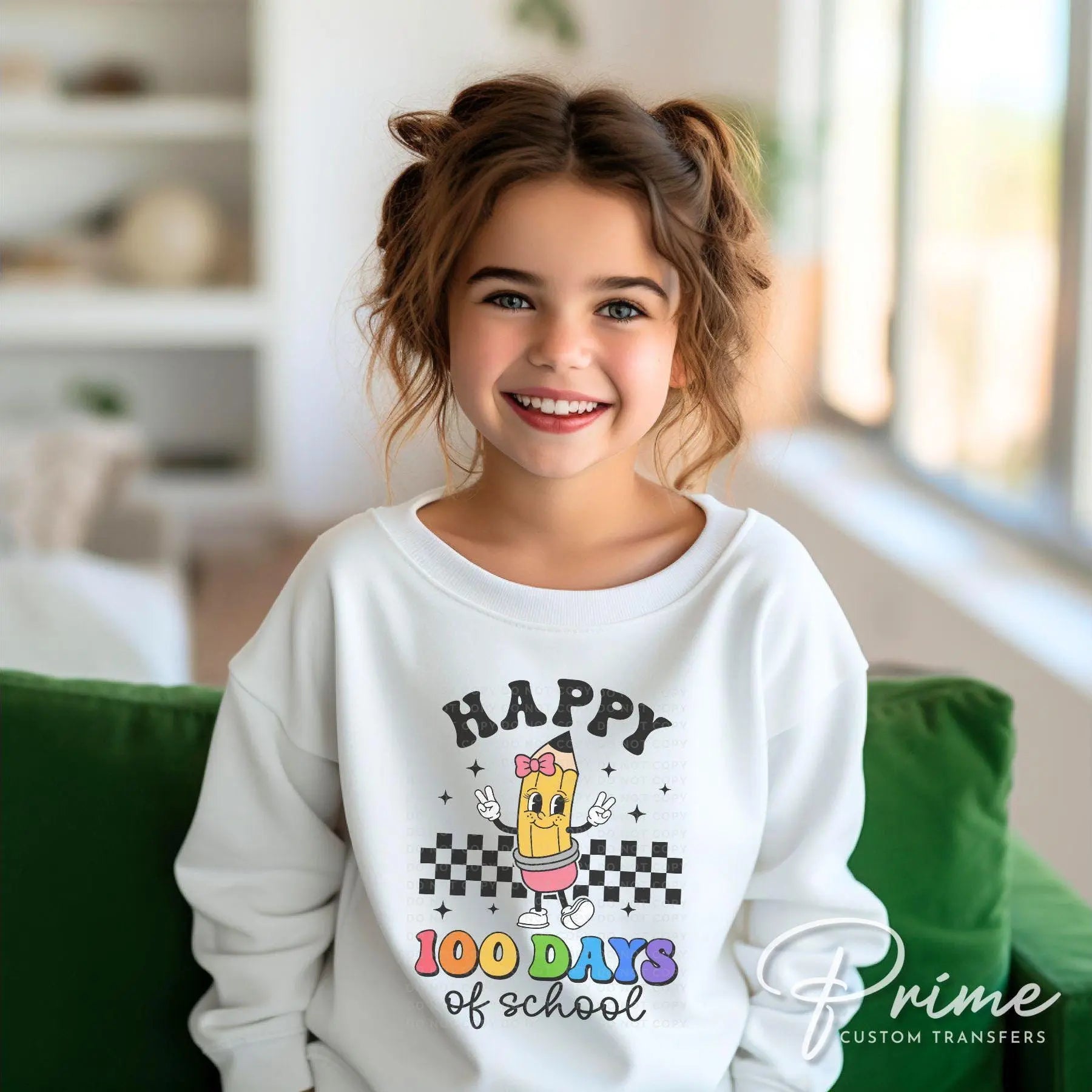 School DTF, Ready to Press, DIY T-shirt, Heat Transfer, Direct to Film, Preschool, Teacher Gift, Cartoon Pencil, Happy 100 Days of School