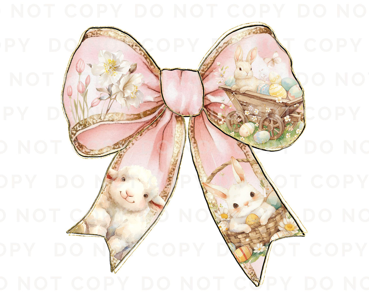 Easter DTF Transfers, Ready to Press, T-shirt Transfers, Heat Transfer, Direct to Film, Holiday, Floral, Easter Bunny Coquette Pink Bow