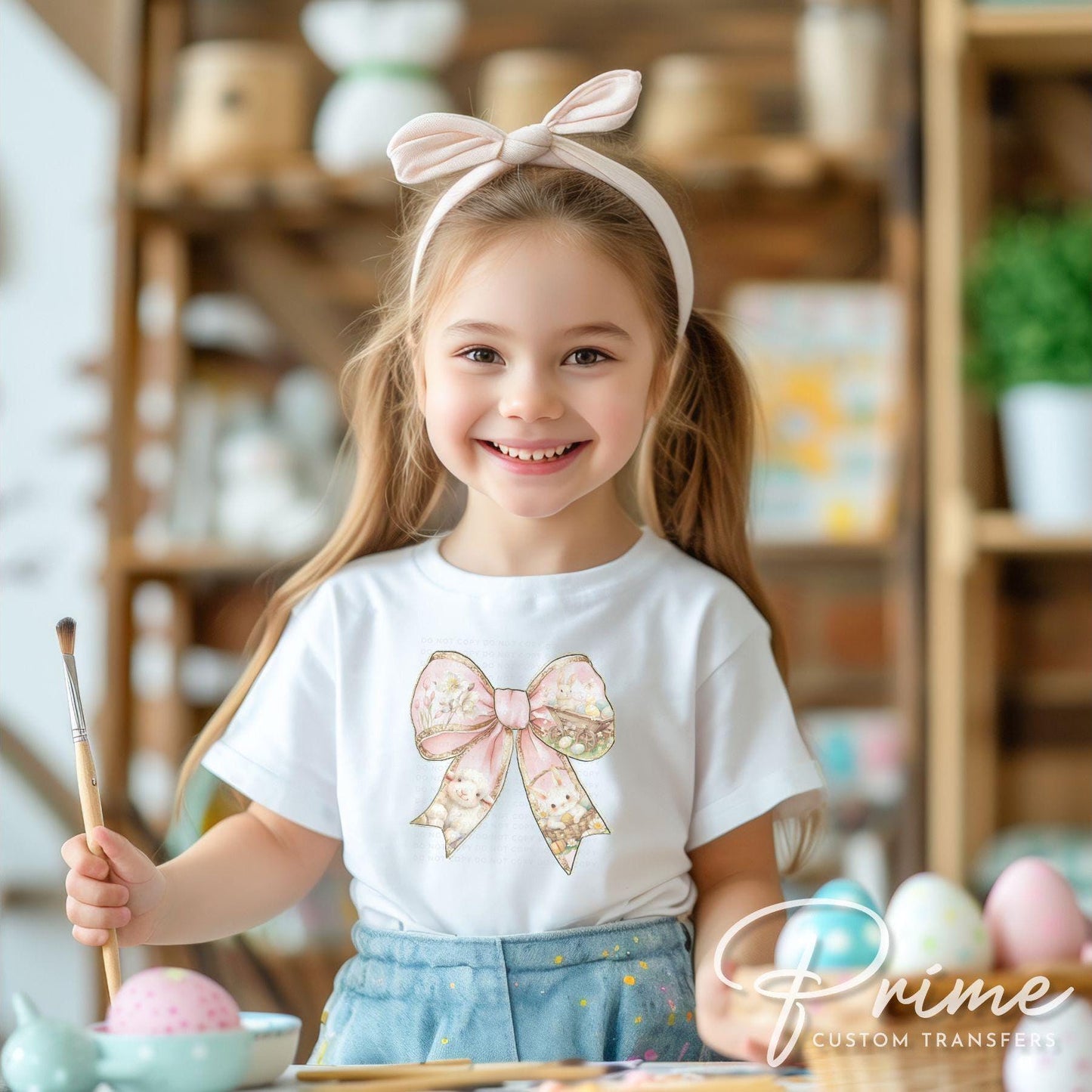 Easter DTF Transfers, Ready to Press, T-shirt Transfers, Heat Transfer, Direct to Film, Holiday, Floral, Easter Bunny Coquette Pink Bow