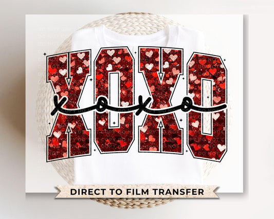 Valentine DTF Transfers, Ready to Press, T-shirt Transfers, Heat Transfer, Direct to Film, Holiday, Sparkle, Heart, Faux Sequin Glitter XOXO