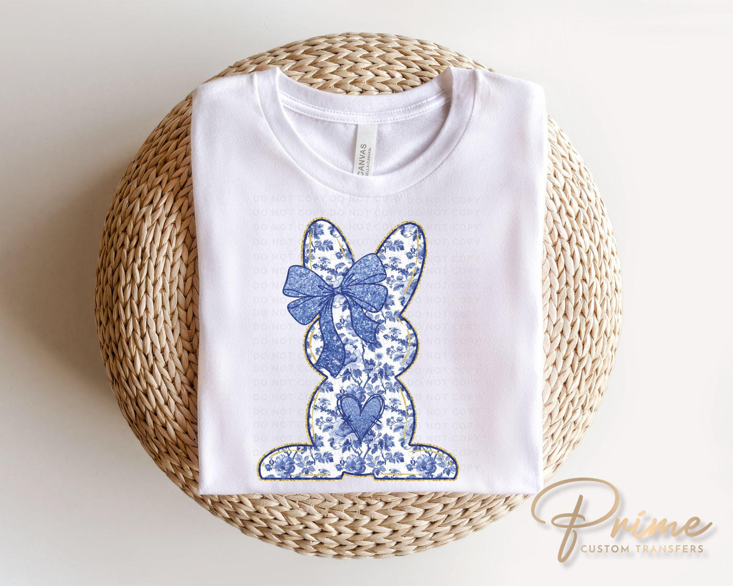 Blue Floral Bow DTF Transfer, Ready to Press, T-shirt Transfer, Heat Transfer, Direct to Film, Trendy, Preppy Coquette Toile Chinoiserie Bow