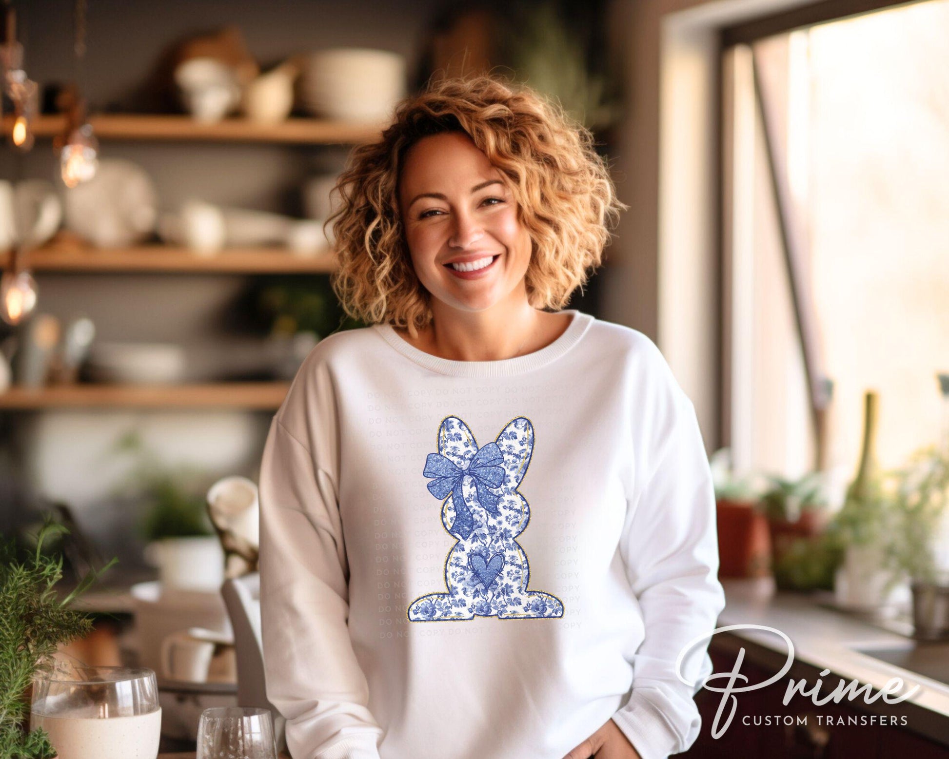 Blue Floral Bow DTF Transfer, Ready to Press, T-shirt Transfer, Heat Transfer, Direct to Film, Trendy, Preppy Coquette Toile Chinoiserie Bow