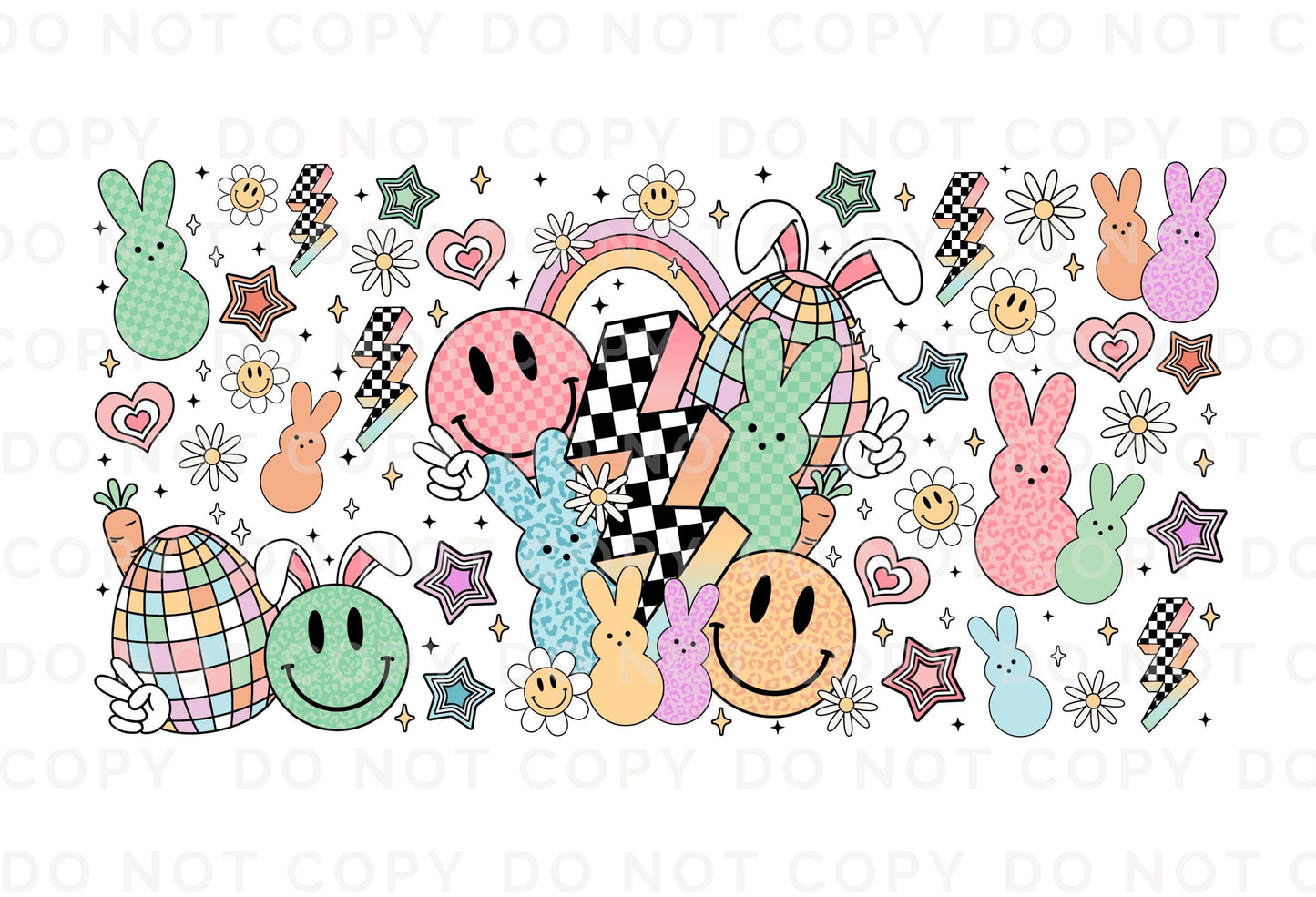 Easter UV DTF Libbey 16oz Cup Wrap Sticker, Ready to Apply, No Heat, Permanent Adhesive, Waterproof, Glass Can Tumbler, Groovy Easter Bunny