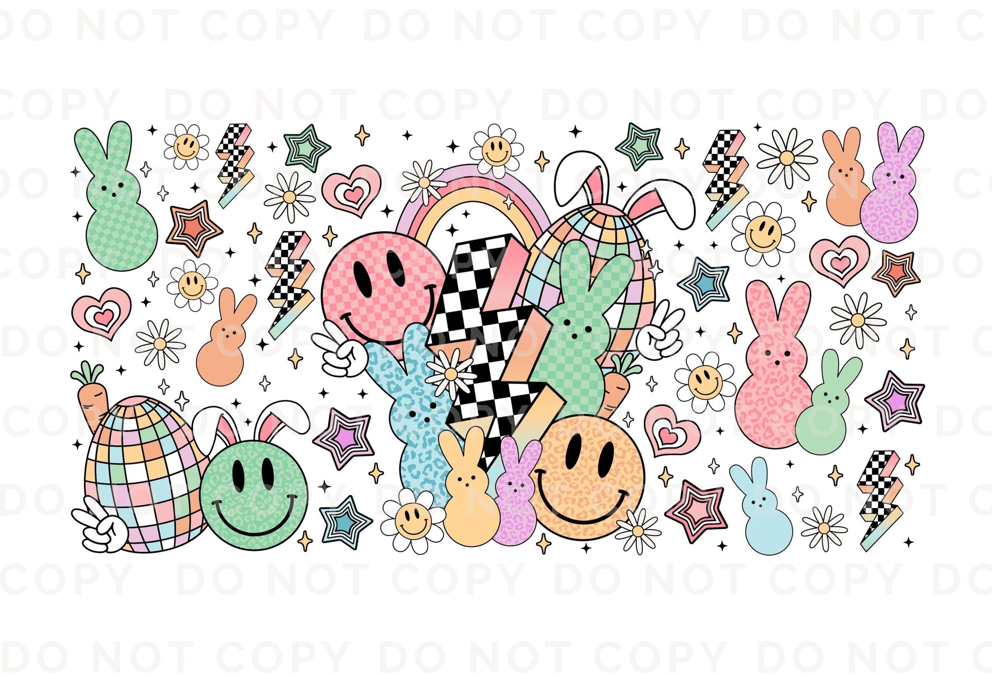 Easter UV DTF Libbey 16oz Cup Wrap Sticker, Ready to Apply, No Heat, Permanent Adhesive, Waterproof, Glass Can Tumbler, Groovy Easter Bunny