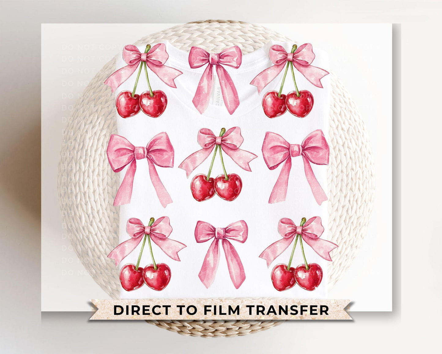 Cherries DTF Transfer, Ready to Press, T-shirt Transfer, Heat Transfer, Direct to Film, Trendy, Girlie, Aesthetic, Coquette Cherries and Bow