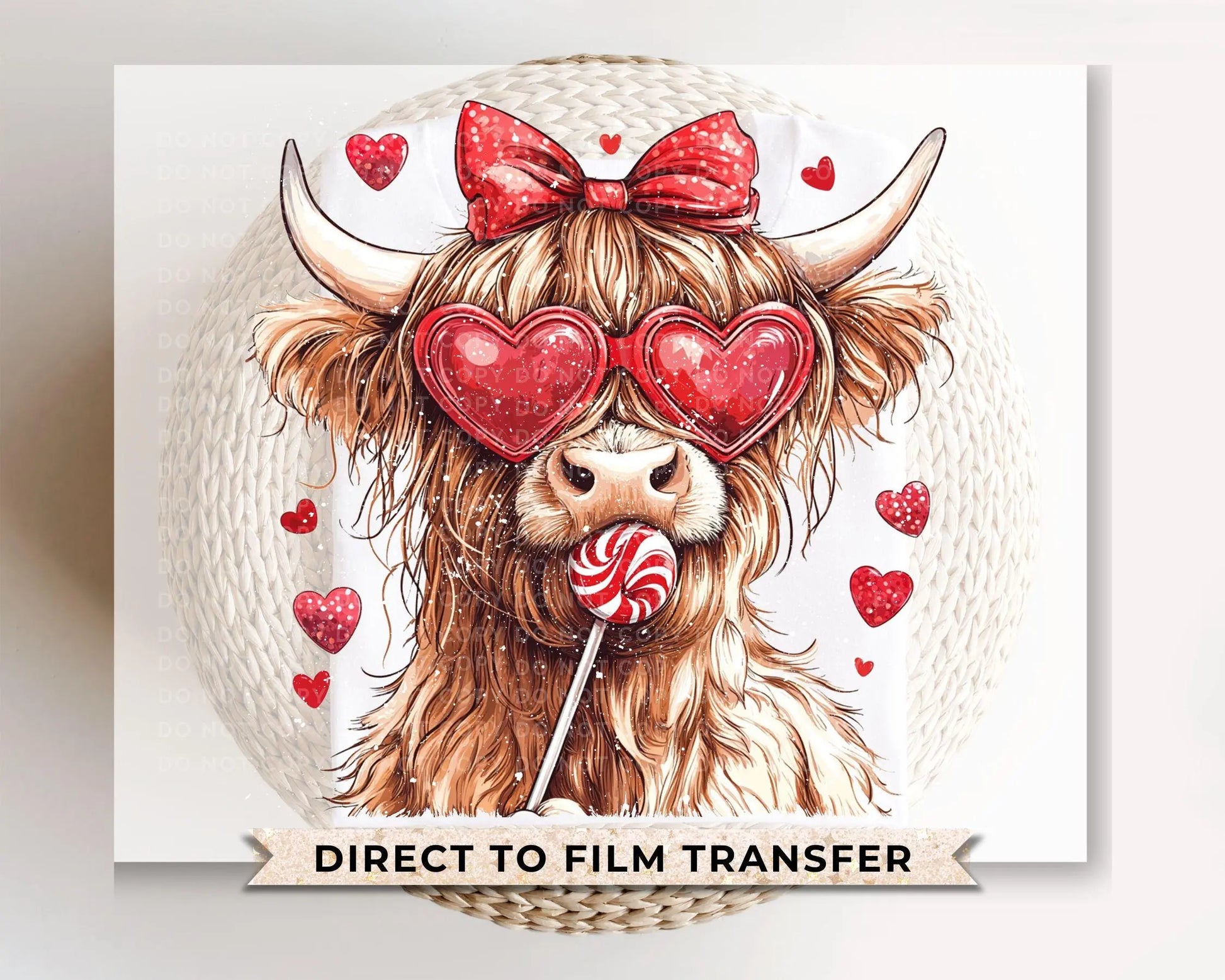 Valentine DTF Transfers, Ready to Press, T-shirt Transfers, Heat Transfer, Direct to Film, Holiday, Love, Red, Heart, Coquette Highland Cow