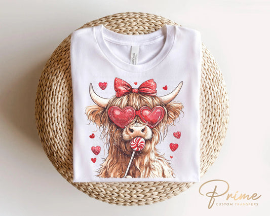 Valentine DTF Transfers, Ready to Press, T-shirt Transfers, Heat Transfer, Direct to Film, Holiday, Love, Red, Heart, Coquette Highland Cow
