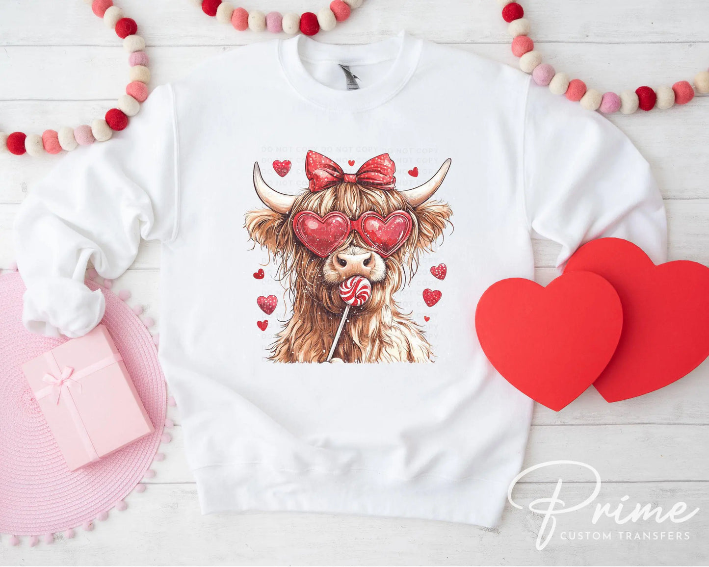 Valentine DTF Transfers, Ready to Press, T-shirt Transfers, Heat Transfer, Direct to Film, Holiday, Love, Red, Heart, Coquette Highland Cow
