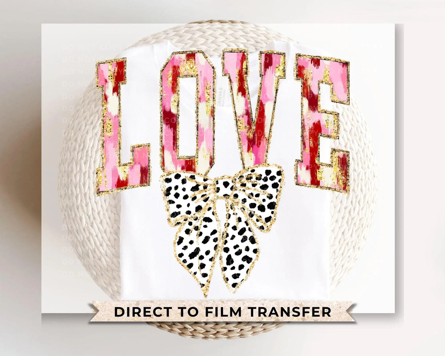Valentine DTF Transfers, Ready to Press, T-shirt Transfers, Heat Transfer, Direct to Film, FAUX Gold Glitter, Brushstroke, Coquette LOVE