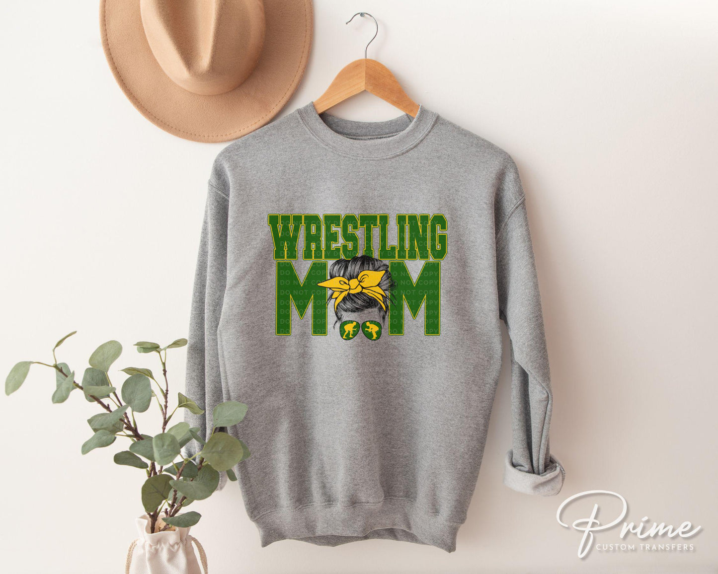 Wrestling Mom DTF Transfer, Ready to Press, T-shirt Transfer, Heat Transfer, Direct to Film, Wrestle, Mat, Pin, Sport, Bun, Green and Yellow