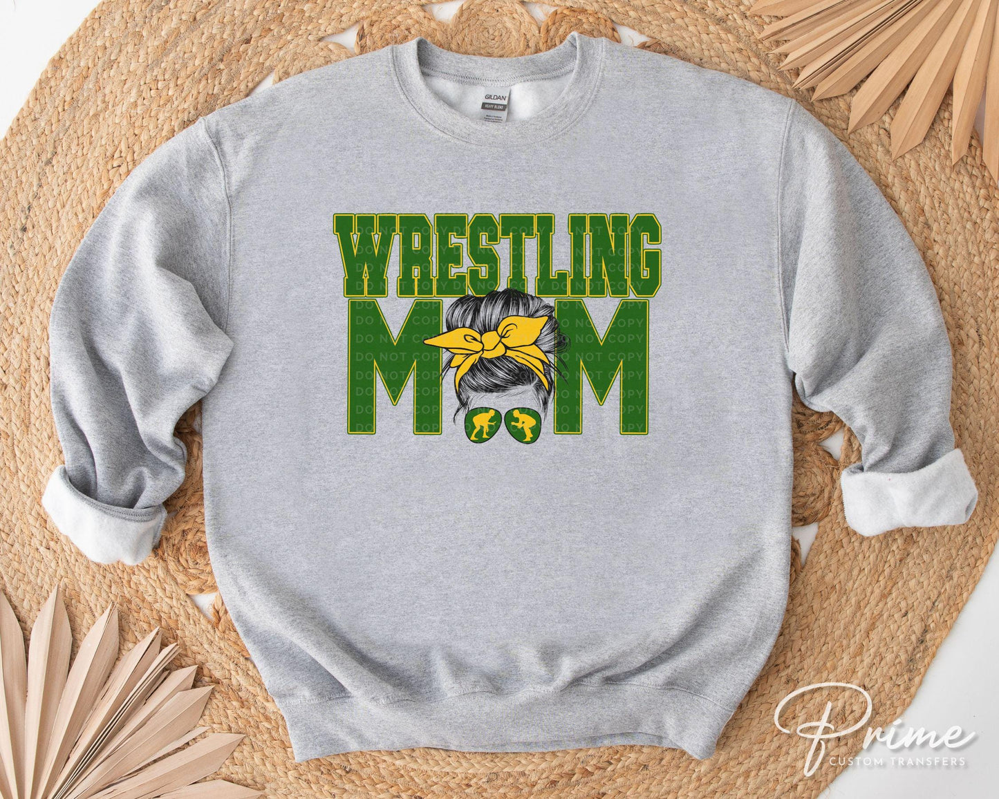 Wrestling Mom DTF Transfer, Ready to Press, T-shirt Transfer, Heat Transfer, Direct to Film, Wrestle, Mat, Pin, Sport, Bun, Green and Yellow