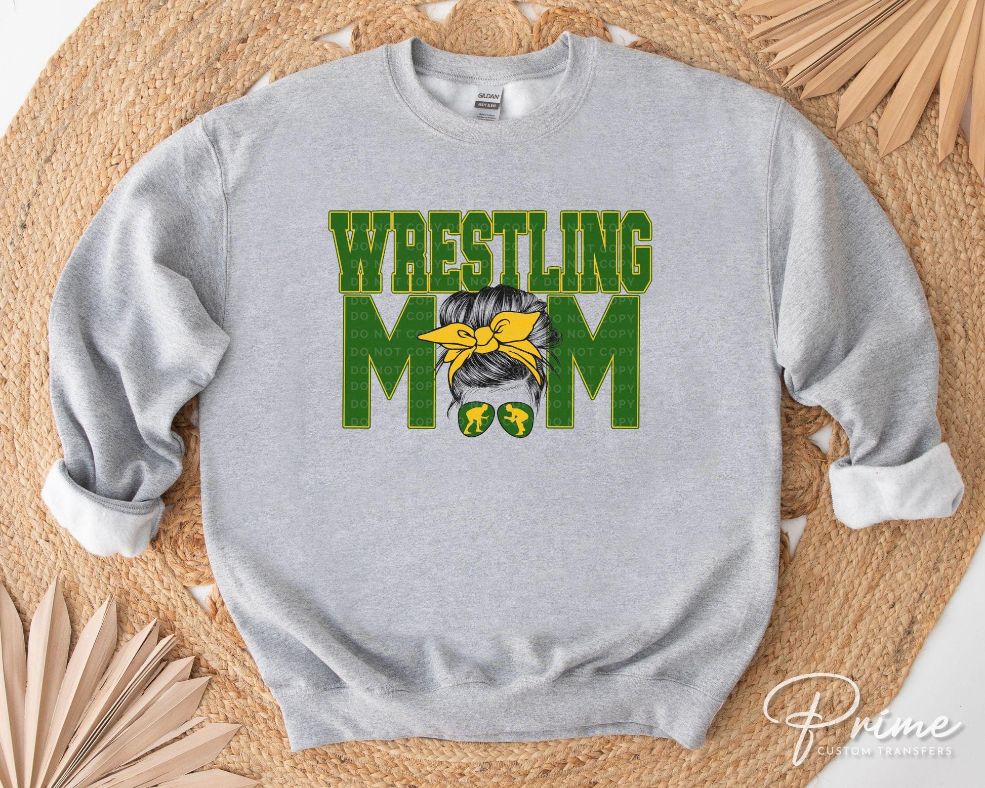 Wrestling Mom DTF Transfer, Ready to Press, T-shirt Transfer, Heat Transfer, Direct to Film, Wrestle, Mat, Pin, Sport, Bun, Green and Yellow