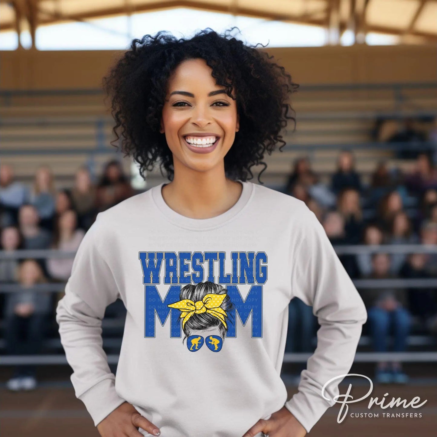 Wrestling Mom DTF Transfer, Ready to Press, T-shirt Transfer, Heat Transfer, Direct to Film, Wrestle, Mat, Pin, Sport, Royal Blue Yellow