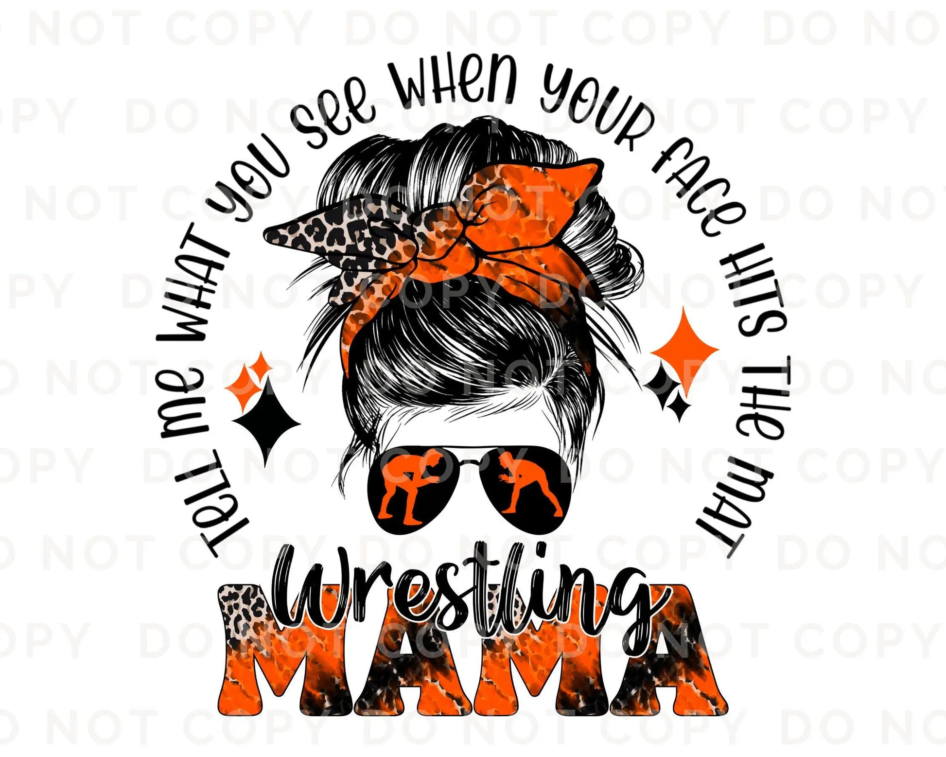 Wrestling Mom DTF Transfer, Ready to Press, T-shirt Transfer, Heat Transfer, Direct to Film, Wrestle, Mat, Pin, Sport, Bun, Orange and Black