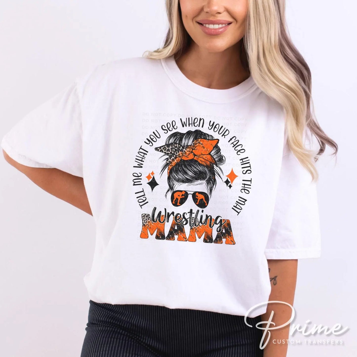 Wrestling Mom DTF Transfer, Ready to Press, T-shirt Transfer, Heat Transfer, Direct to Film, Wrestle, Mat, Pin, Sport, Bun, Orange and Black