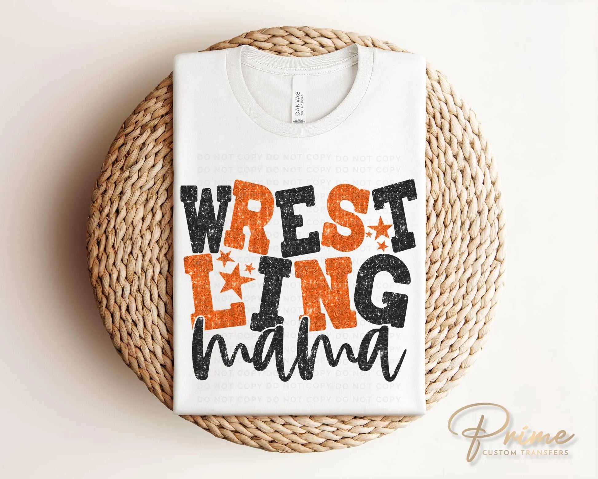 Wrestling Mom DTF Transfer, Ready to Press, T-shirt Transfer, Heat Transfer, Direct to Film, Wrestle, Sport, FAUX Glitter, Orange and Black