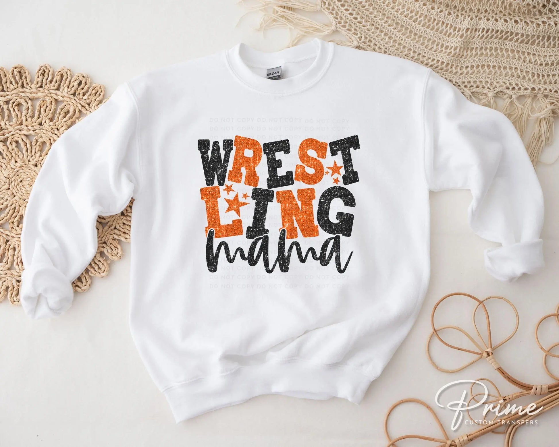 Wrestling Mom DTF Transfer, Ready to Press, T-shirt Transfer, Heat Transfer, Direct to Film, Wrestle, Sport, FAUX Glitter, Orange and Black