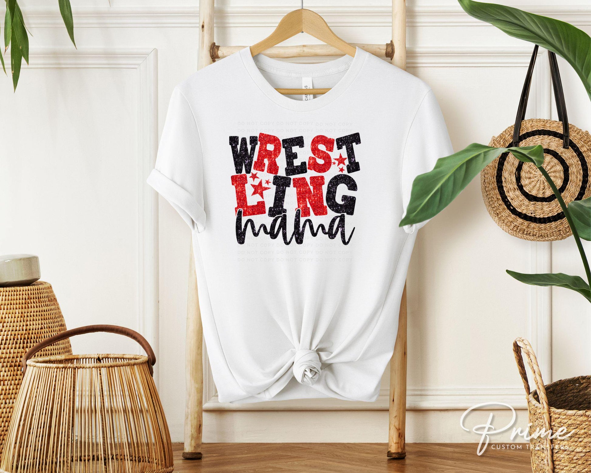 Wrestling Mom DTF Transfer, Ready to Press, T-shirt Transfer, Heat Transfer, Direct to Film, Wrestle, Sport, FAUX Glitter, Red and Black