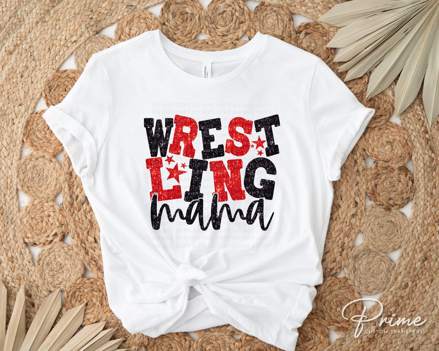 Wrestling Mom DTF Transfer, Ready to Press, T-shirt Transfer, Heat Transfer, Direct to Film, Wrestle, Sport, FAUX Glitter, Red and Black