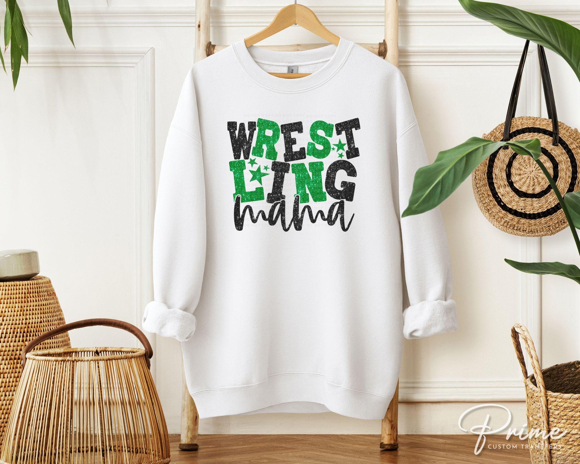 Wrestling Mom DTF Transfer, Ready to Press, T-shirt Transfer, Heat Transfer, Direct to Film, Wrestle, Sport, FAUX Glitter, Green and Black