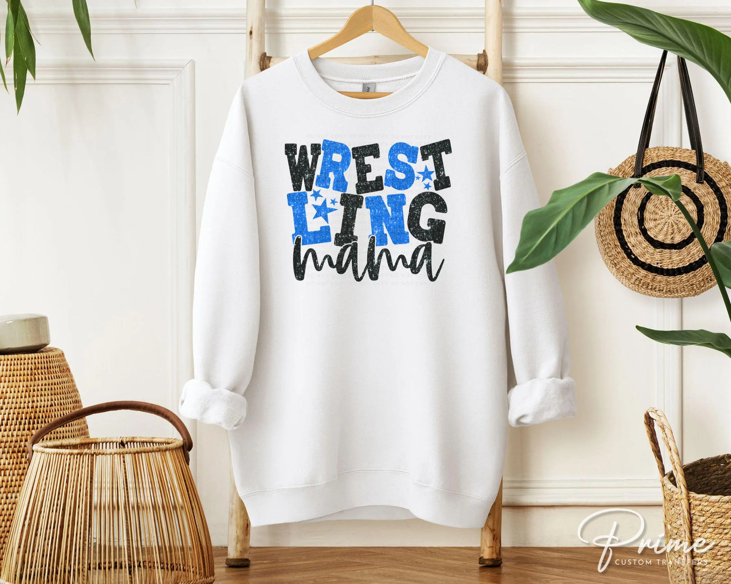 Wrestling Mom DTF Transfer, Ready to Press, T-shirt Transfer, Heat Transfer, Direct to Film, Wrestle, Sport, FAUX Glitter, Royal Blue, Black